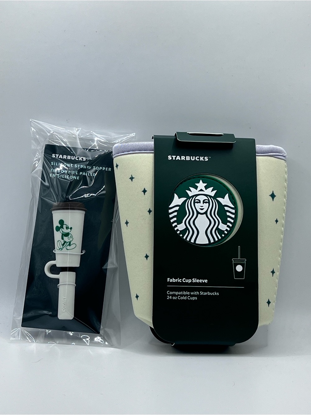 Disney 2026 Starbucks Summer Castle Mickey Fabric Cup Sleeve 24oz & Straw Topper